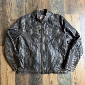 Vintage Levi’s Faux Leather Moto Jacket Brown Distressed Look Size Large